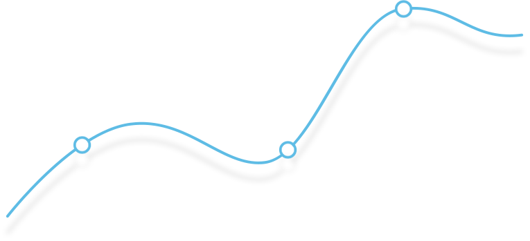 Ligne courbée avec de petit rond sur le dessus représentant un graphique en bleu